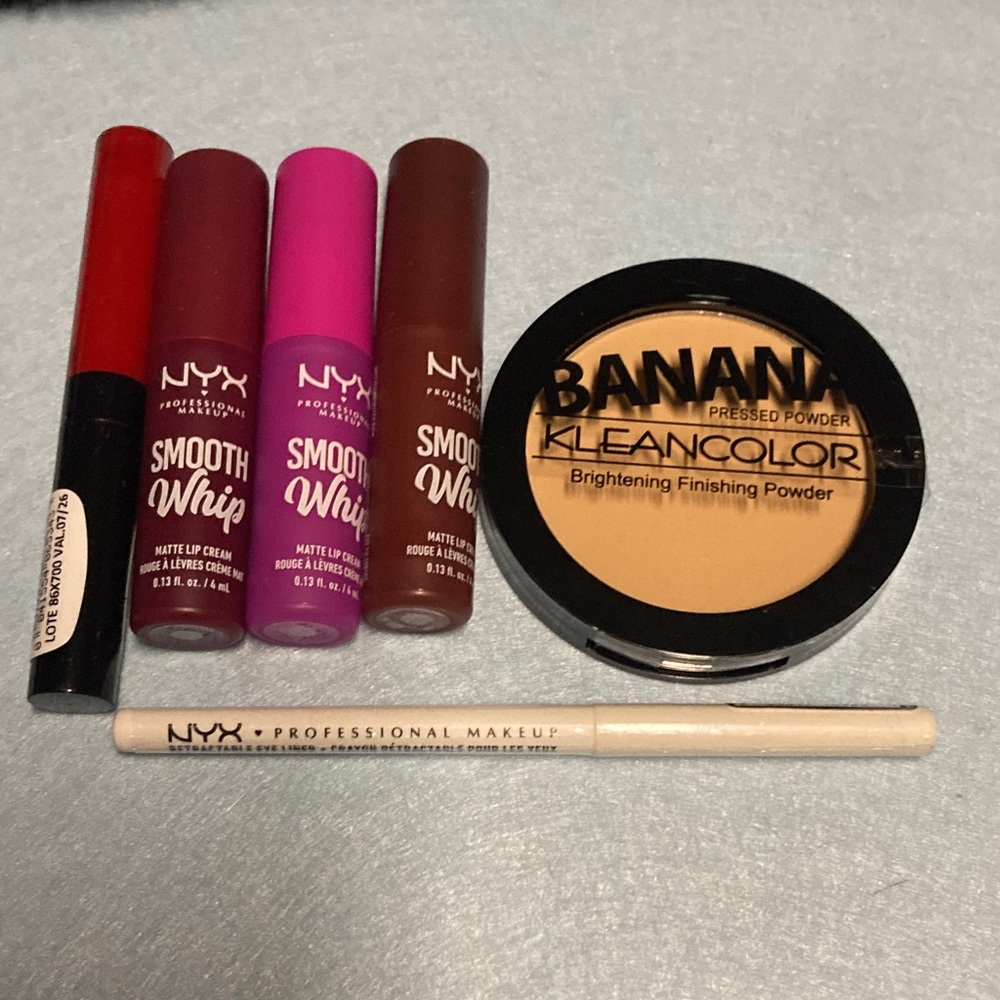 Makeup Bundle- Banana Finishing Powder, NYX Smooth Whip, Liner & Maybelline Lip
